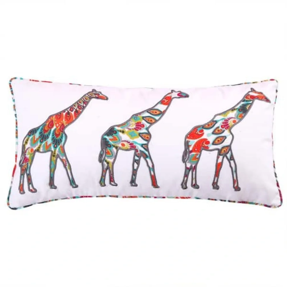 NWT Mirage Multicolor Three Girrafes Applique 12 in. x 24 in. Throw Pillow